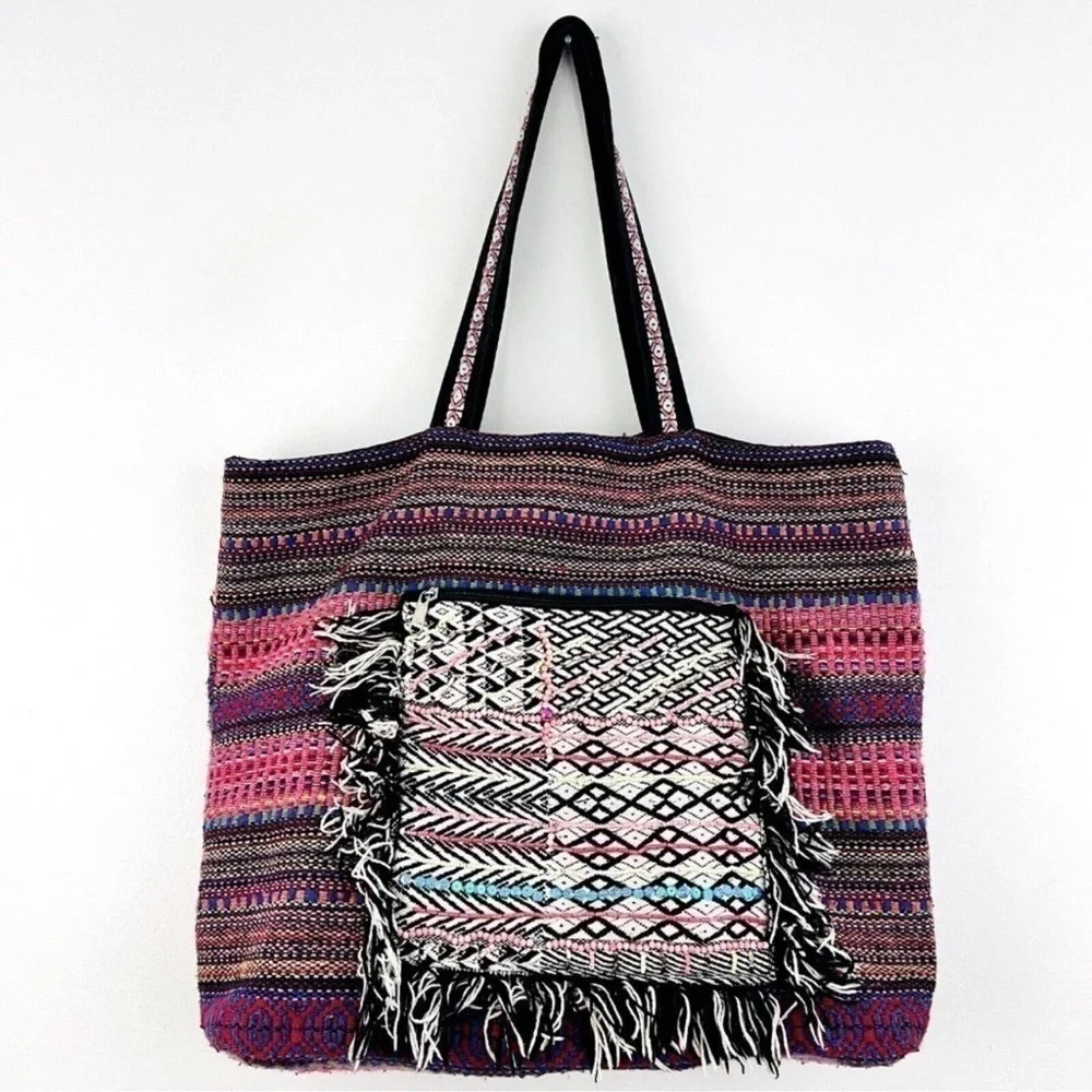 Gorgeous Black & Pink Colorful Canvas Fringe Boho
Earthy Hippie Tote Bag - Picture 2 of 9